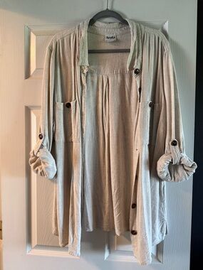 ARULA Light Beige Open-Front Draped Button Up Shirt